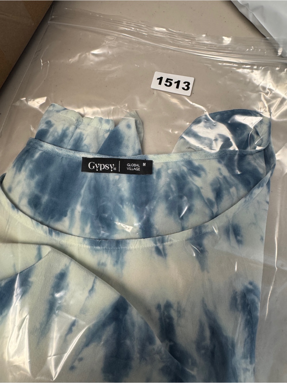 Gypsy 05 Silk Tie Dye Blouse Blue White Medium Boho Resort Top Summer Vacay - Picture 16 of 16